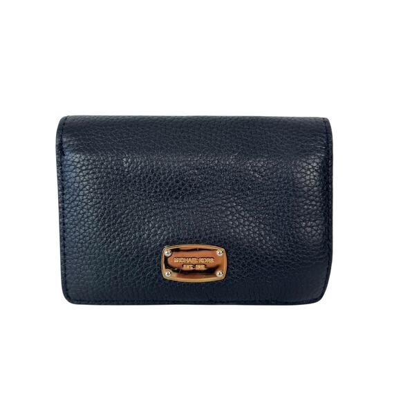 Michael Kors Black Pebbled Leather Slim Bifold Wallet Jet Set Gold Tone - Picture 2 of 16